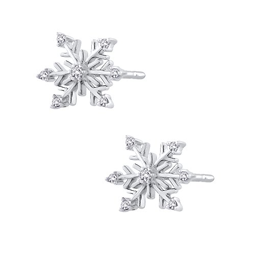 Diamante "copo de nieve pendientes en 14 K oro blanco (1/8 quilates)