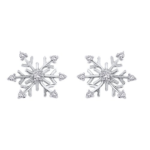Diamante "copo de nieve pendientes en 14 K oro blanco (1/8 quilates)