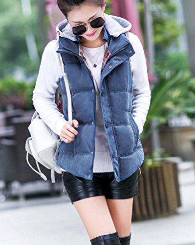 DianShao Mujer Chaleco con Capucha Sin Mangas Cazadoras De Invierno Abrigos Calentar Azul L