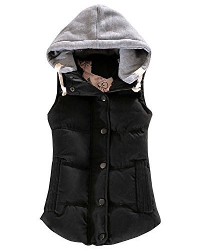 DianShao Mujer Chaleco con Capucha Sin Mangas Cazadoras De Invierno Abrigos Calentar Negro S