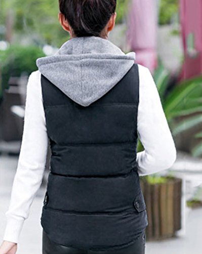 DianShao Mujer Chaleco con Capucha Sin Mangas Cazadoras De Invierno Abrigos Calentar Negro S
