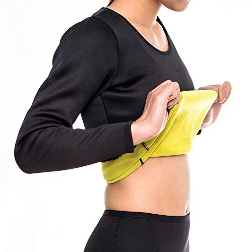 Dihope – Camiseta de compresión de neopreno para mujer, adelgazante, manga larga, para deporte, yoga, gimnasio, fitness, pérdida de peso Negro XXL