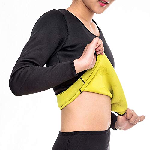 Dihope – Camiseta de compresión de neopreno para mujer, adelgazante, manga larga, para deporte, yoga, gimnasio, fitness, pérdida de peso Negro XXL