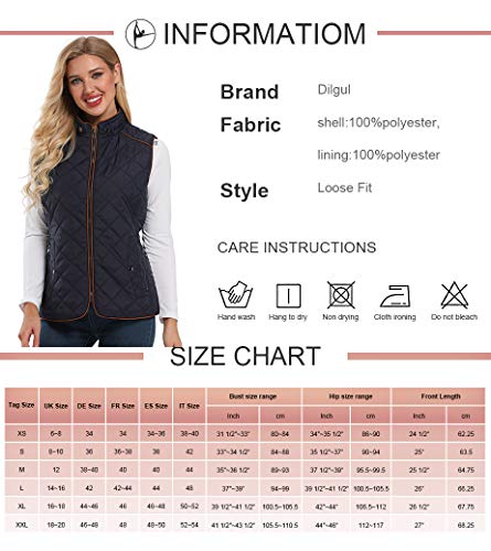 Dilgul Chaleco acolchado para mujer, con cuello alto, ligero, con bolsillos con cremallera