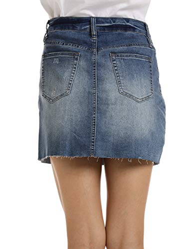 Dilgul Falda Vaquera Mujer Minifalda Rotos Denim Corta Mini Falda Azul Claro Large