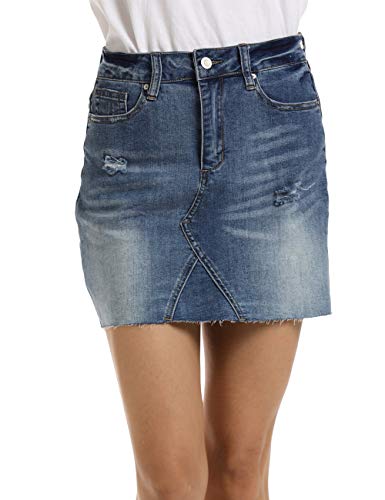 Dilgul Falda Vaquera Mujer Minifalda Rotos Denim Corta Mini Falda Azul Claro Large