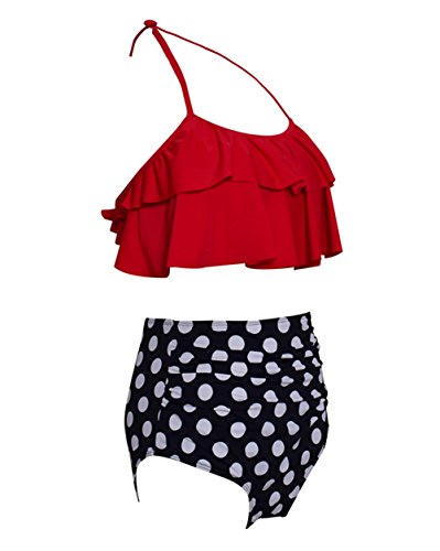 Dilicwa Madre e Hija Bikinis Traje de baño Padre-Hijo Bikini Traje de Baño, Mamá bebé Bañadores de Mujer de Verano Playa. (XL, Rojo-Mujer)