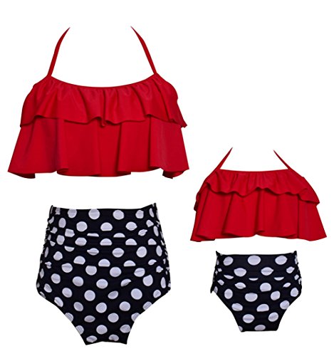 Dilicwa Madre e Hija Bikinis Traje de baño Padre-Hijo Bikini Traje de Baño, Mamá bebé Bañadores de Mujer de Verano Playa. (XL, Rojo-Mujer)