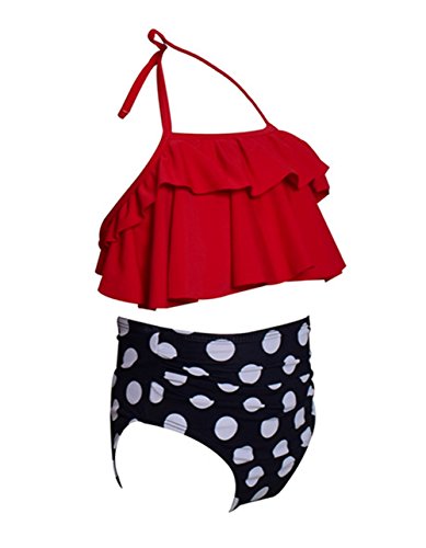 Dilicwa Madre e Hija Bikinis Traje de baño Padre-Hijo Bikini Traje de Baño, Mamá bebé Bañadores de Mujer de Verano Playa. (XL, Rojo-Mujer)