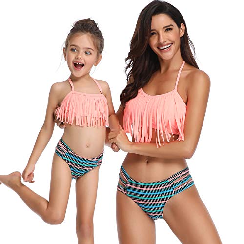 Dilicwa Madre e Hija Bikinis Traje de baño Padre-Hijo Bikini Traje de Baño, Mamá Niña Bañadores de Mujer de Verano Playa. (L, Rosa-Mujer)