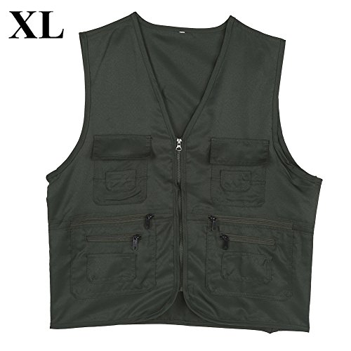Dilwe Chaleco de Pesca Hombres Transpirable Multi-Bolsillos Aire Libre para Acampar Caza Pesca Fotografía Viajes (XL-Verde Ejército)