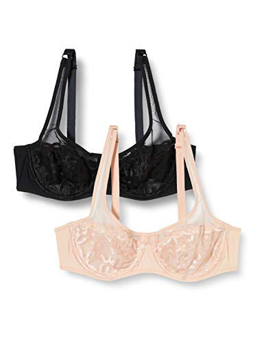 Dim Soutien-Gorge Avec Armatures Generous Mod X2 Sujetador con Aros, Multicolor (Lot Skin Rose/Broderie Noire 9gu), 95D (Pack de 2) para Mujer
