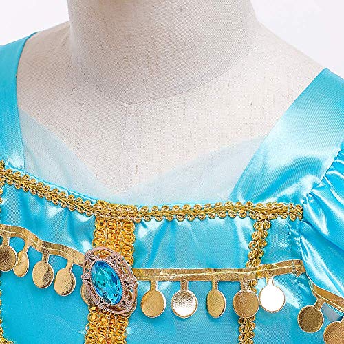 Disfraz de jazmín para niña con lentejuelas Aladdin árabe para danza del vientre, para cumpleaños, Navidad, Halloween, carnaval, cosplay, fiesta