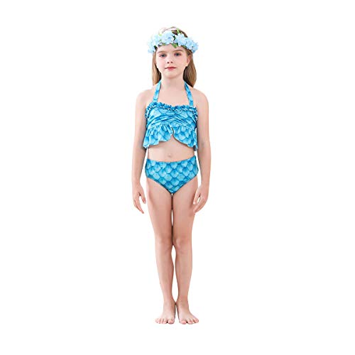 Disfraz de Sirena para Niña Nadar Lindo 3 Piezas Colas de Sirena Cosplay Trajes Tankini y Diademas de Flores