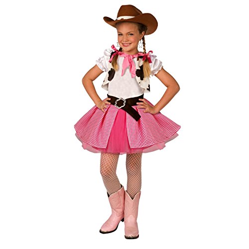 Disfraz de Vaquera para niña. Vestido Mono Rosa de Rodeo del Oeste para Chica, Talla M (6-8 años)