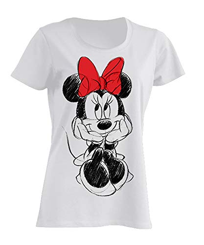 Disney Camiseta Minnie Mouse Lazo Rojo, 100% algodón (S)