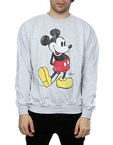 Disney Hombre Mickey Mouse Classic Kick Camisa de Entrenamiento Medium Cuero Gris