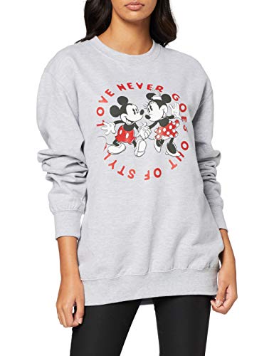 Disney Mickey and Minnie Love Never Goes out of Style Sweatshirt Sudadera, Gris (Heather Grey HGY), 42 (Talla del Fabricante: Large) para Mujer