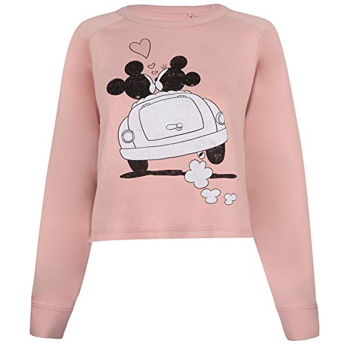 Disney Mickey and Minnie Mouse Hearts Cropped Crew Sudadera Recortada, Rosa (Dusty), 44 para Mujer