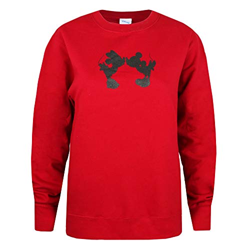 Disney Mickey and Minnie Mouse Kiss Silhouette Crew Sweat Sudadera, Rojo Hot Chilli, 38 para Mujer