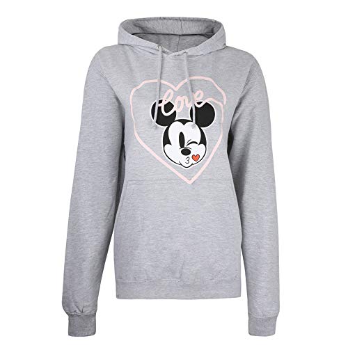 Disney Mickey Love Kiss Hoodie Sudadera con Capucha, Gris, L para Mujer