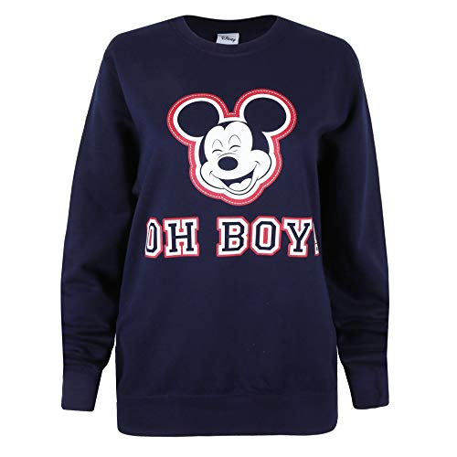 Disney Mickey Mouse-Oh Boy Crew Sweat Sudadera, Azul Marino, 38 para Mujer