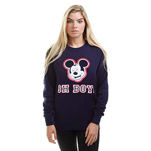 Disney Mickey Mouse-Oh Boy Crew Sweat Sudadera, Azul Marino, 38 para Mujer
