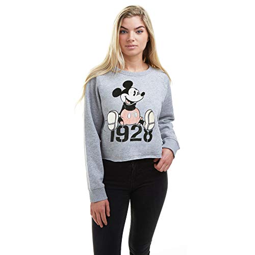 Disney Mickey Year Cropped Crew Sudadera Recortada, Gris, 40 para Mujer
