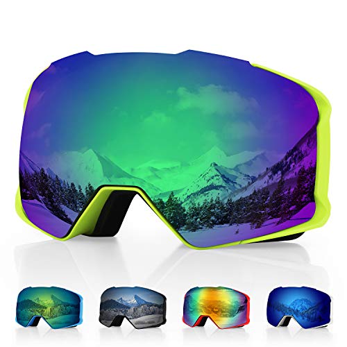 DISUPPO Gafas de Esquí, Gafas de Esquí con Lente Dual Antiempañante Hiperboloide, Protección 100% UV400, Gafas de Snowboard Antideslumbrantes a Prueba de Viento y Resistentes al Impacto para Hombres