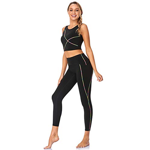 DJXLMN Conjuntos de Entrenamiento para Mujer Sujetador Deportivo de 2 Piezas Pantalones Ajustados para Correr Chaleco de Fitness Traje de Mallas de Yoga de Alta Elasticidad,Negro,XL