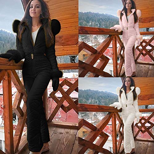 DNJKH Mujeres Chaquetas de esquí de una Pieza Invierno Monos cálidos Impermeable a Prueba de Viento Traje de Nieve para Mujer para Deportes de Nieve,Blanco,S
