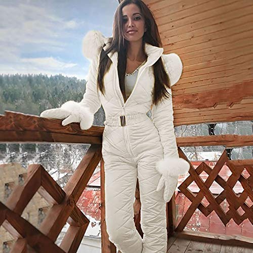DNJKH Mujeres Chaquetas de esquí de una Pieza Invierno Monos cálidos Impermeable a Prueba de Viento Traje de Nieve para Mujer para Deportes de Nieve,Blanco,S