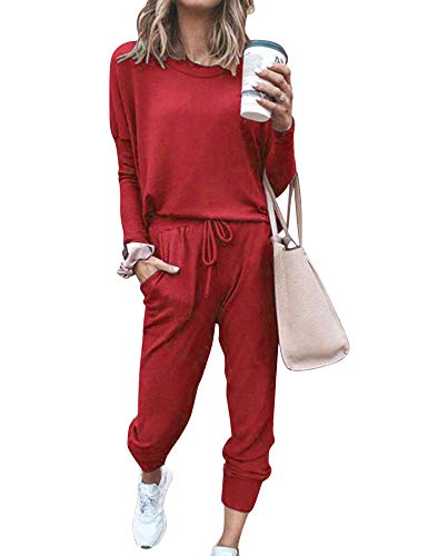 Doaraha Pijama Mujer Algodon Manga Larga Sudadera y Pantalón Casual Conjunto Chándal Completo para Yoga,Fitness,Primavera,Otoño,Invierno