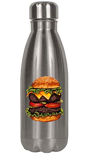 Doble Cheeseburger Food Lover - Botellas de agua con aislamiento térmico al vacío para mantener libre de BPA, botella termos de deportes, camping, escuela, a prueba de fugas Aliminum