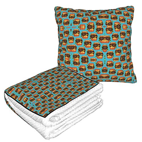 Doble Cheeseburger Hamburguesa Viaje Almohada Manta Manta Suave Caliente 2 en 1 Almohada Multifunción Edredón