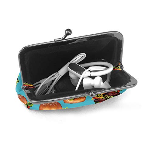 Doble Cheeseburger patrón monedero de cuero cambio monedero beso cierre mini cosméticos maquillaje bolsas para mujeres y niñas