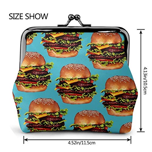 Doble Cheeseburger patrón monedero de cuero cambio monedero beso cierre mini cosméticos maquillaje bolsas para mujeres y niñas