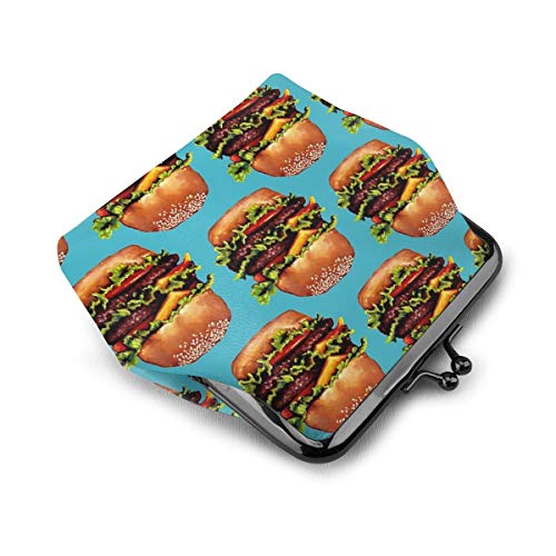 Doble Cheeseburger patrón monedero de cuero cambio monedero beso cierre mini cosméticos maquillaje bolsas para mujeres y niñas