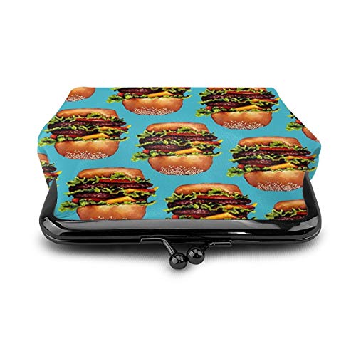 Doble Cheeseburger patrón monedero de cuero cambio monedero beso cierre mini cosméticos maquillaje bolsas para mujeres y niñas