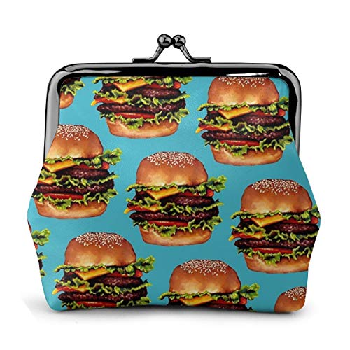 Doble Cheeseburger patrón monedero de cuero cambio monedero beso cierre mini cosméticos maquillaje bolsas para mujeres y niñas