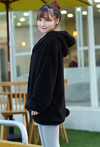 Doble Terciopelo Invierno Divertido Suave Felpa suéter Oso o Conejo Forma de Oreja Abrigo de Felpa con Precioso Conejito con Capucha Sudaderas con Capucha para Las Mujeres (Black Bear)