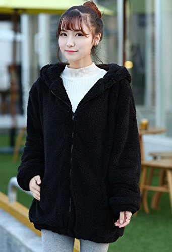 Doble Terciopelo Invierno Divertido Suave Felpa suéter Oso o Conejo Forma de Oreja Abrigo de Felpa con Precioso Conejito con Capucha Sudaderas con Capucha para Las Mujeres (Black Bear)