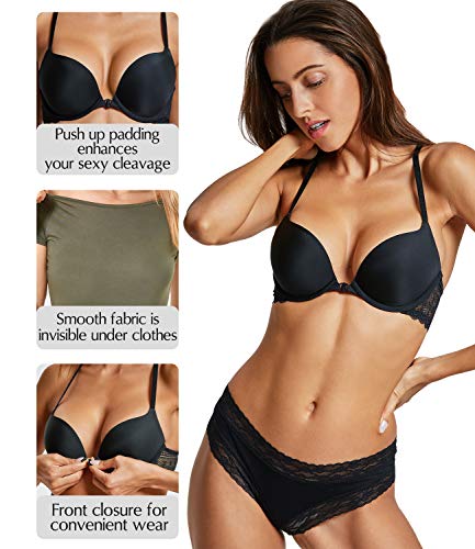 DOBREVA Sujetador Invisible Push Up con Aros con Relleno para Mujer Negro 85B