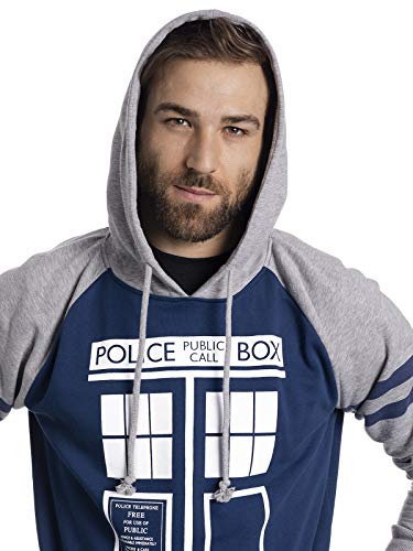 DOCTOR WHO Dr. Who Tardis Raglan - Sudadera con capucha para hombre, color gris y azul multicolor S