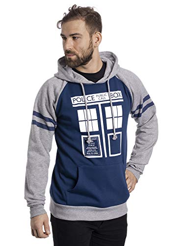 DOCTOR WHO Dr. Who Tardis Raglan - Sudadera con capucha para hombre, color gris y azul multicolor S