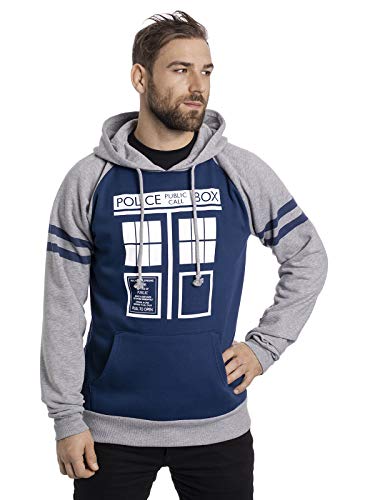 DOCTOR WHO Dr. Who Tardis Raglan - Sudadera con capucha para hombre, color gris y azul multicolor S