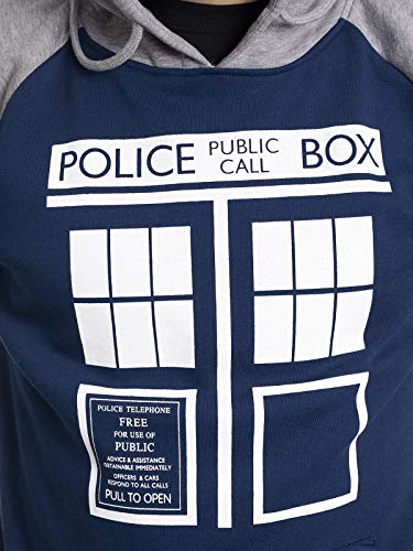 DOCTOR WHO Dr. Who Tardis Raglan - Sudadera con capucha para hombre, color gris y azul multicolor S