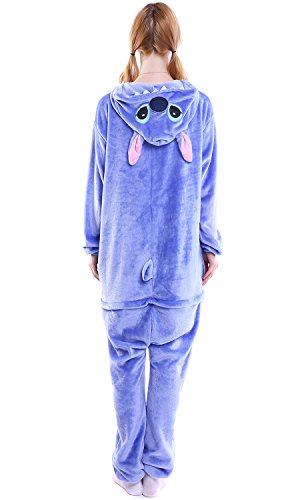 Dolamen Adulto Unisexo Onesies Kigurumi Pijamas, Mujer Hombres Traje Disfraz Animal Pyjamas, Ropa de Dormir Halloween Cosplay Navidad Animales de Vestuario (Large (65"-68.8"), Stitch)