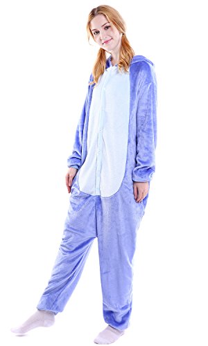 Dolamen Adulto Unisexo Onesies Kigurumi Pijamas, Mujer Hombres Traje Disfraz Animal Pyjamas, Ropa de Dormir Halloween Cosplay Navidad Animales de Vestuario (Large (65"-68.8"), Stitch)