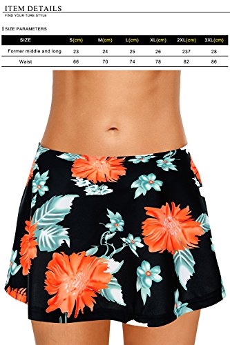 Dolamen Women Swim Skirt Shorts, 2018 Ladies Girls Swimwear Bottoms with Brief Short Skirted Mini Bikini Swimming Costumes Swimsuit Beachwear (Large, Blackflowers)